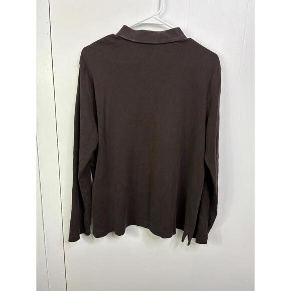 Lands End Shirt Womens Size XL Chocolate Brown Polo Long Sleeve Cotton - Picture 2 of 8
